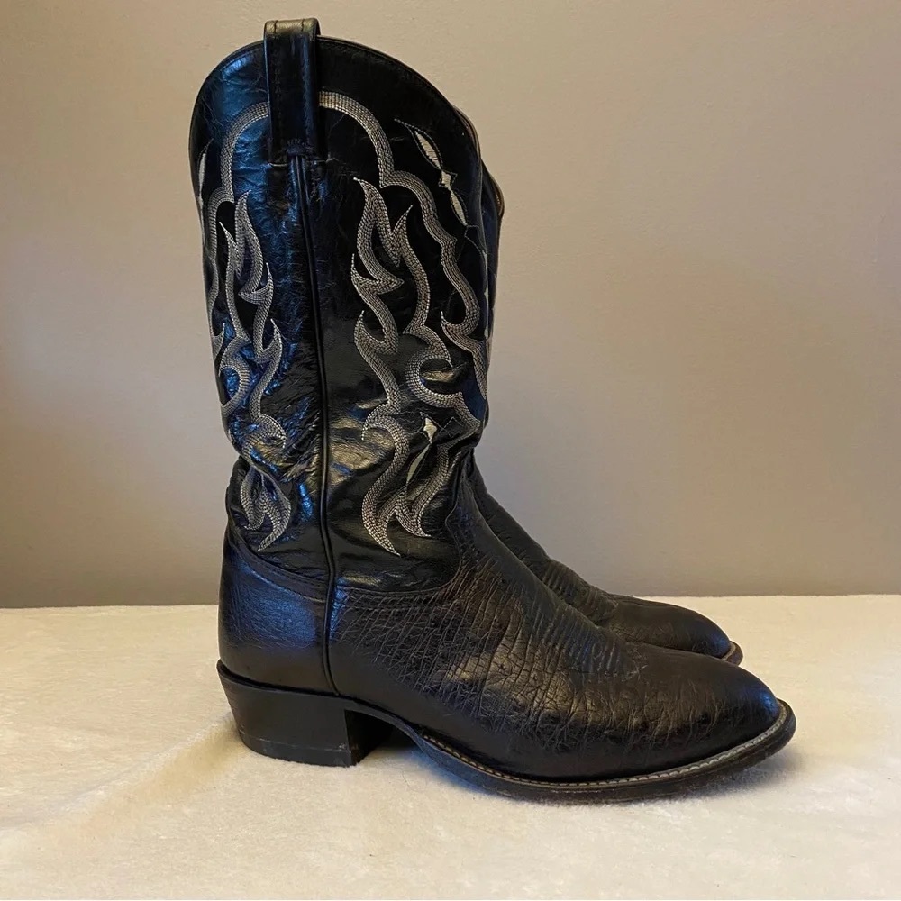 Tony Lama CT871 Mens Black Smooth Ostrich Cowboy Western Boots Sz 10D